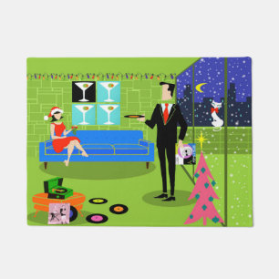 Retro Urban Christmas Couple Door Mat