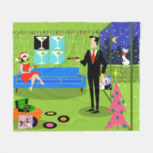 Retro Urban Christmas Couple Fleece Blanket