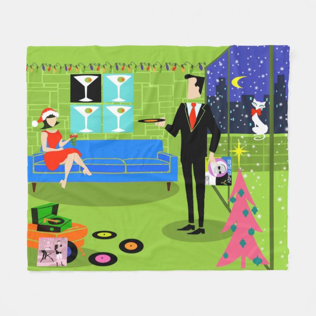 Retro Urban Christmas Couple Fleece Blanket (Front (Horizontal))