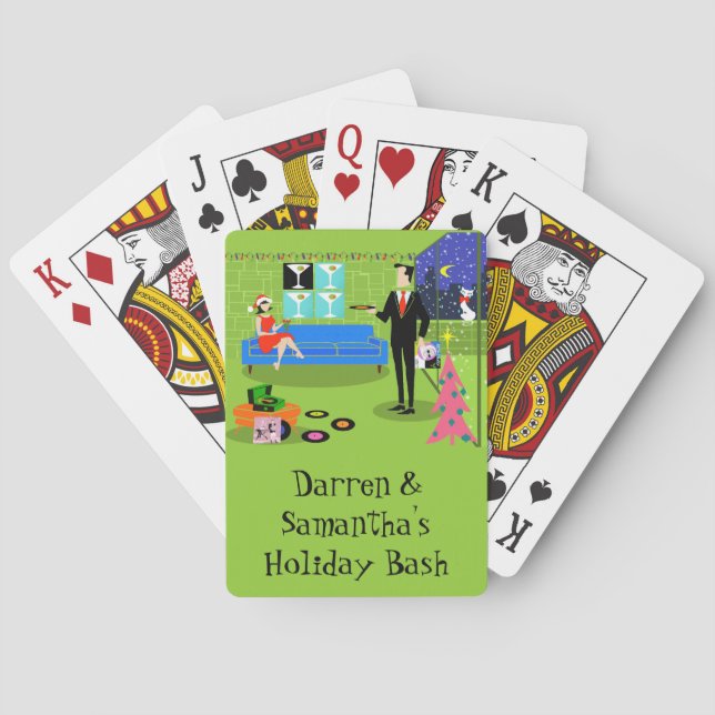 Retro Urban Christmas Couple Playing Cards (Back)