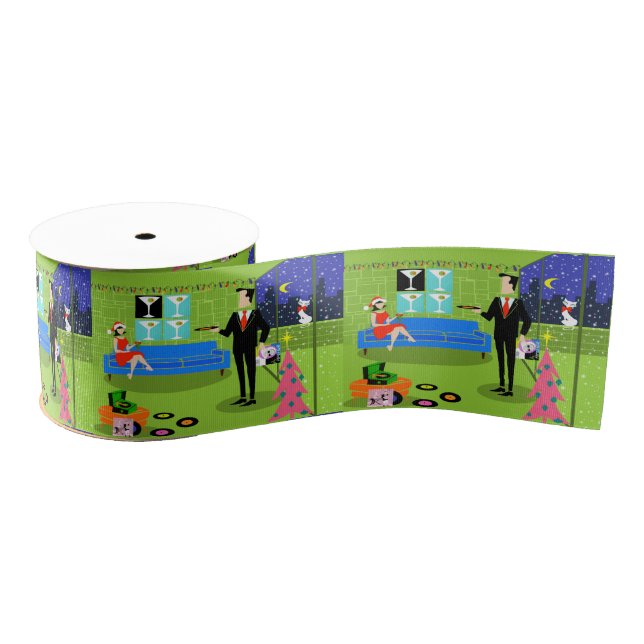 Retro Urban Christmas Couple Ribbon Grosgrain Ribbon (Spool)