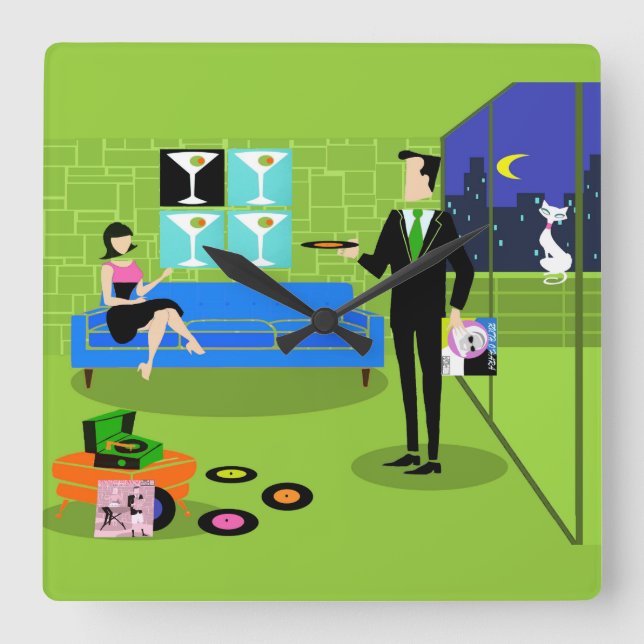 Retro Urban Couple Wall Clock (Front)