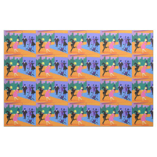 Retro Urban Rooftop Party Fabric