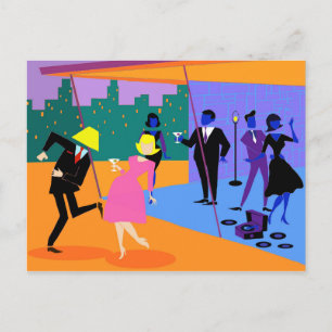 Retro Urban Rooftop Party Postcard