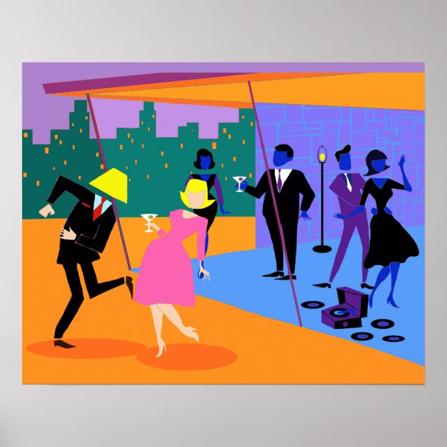 Retro Urban Rooftop Party Poster (Front)