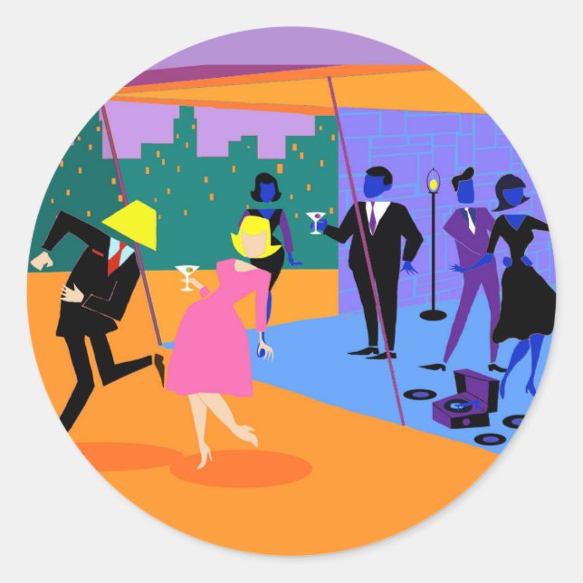 Retro Urban Rooftop Party Stickers (Front)