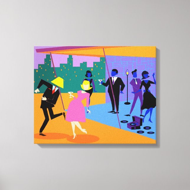 Retro Urban Rooftop Party Stretched Canvas Print (Front)