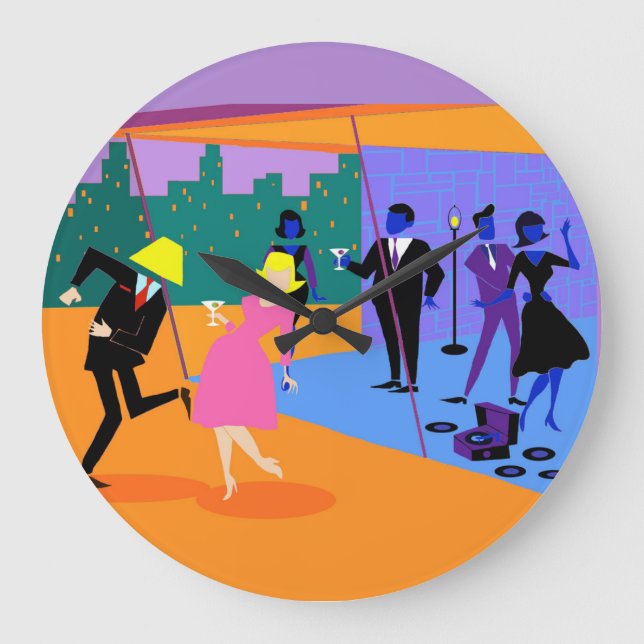 Retro Urban Rooftop Party Wall Clock (Front)