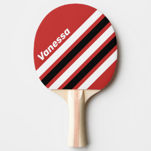 Retro Urban Zebra Angled Striping with Name Ping Pong Paddle