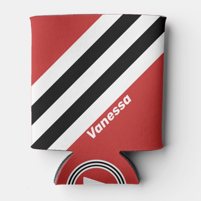 Retro Urban Zebra Stripes with Name Can Cooler (Front)