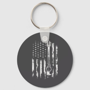 Retro Us Flag Acoustic Guitar Distressed Patriotic Key Ring