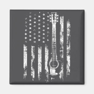 Retro Us Flag Acoustic Guitar Distressed Patriotic Magnet
