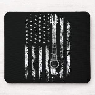 Retro Us Flag Acoustic Guitar Distressed Patriotic Mouse Mat