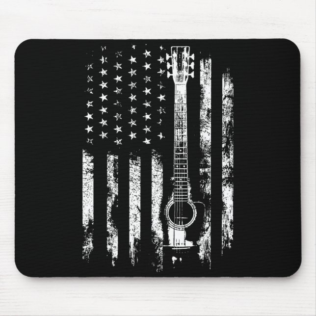 Retro Us Flag Acoustic Guitar Distressed Patriotic Mouse Mat (Front)