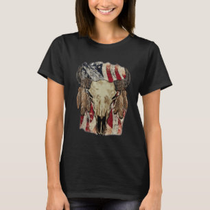 Retro Us Flag Boho Skull Western Country Cowgirl W T-Shirt
