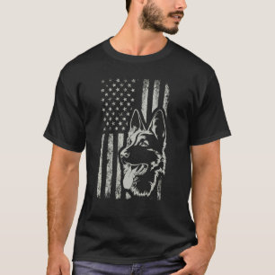 Retro Us Flag German Shepherd Dog Mum July 4th Pat T-Shirt