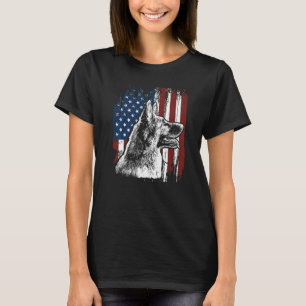 Retro Us Flag German Shepherd Dog Mum July 4th Pat T-Shirt