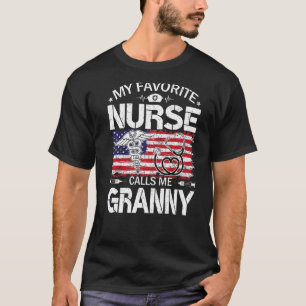 Retro Us Flag My Favourite Nurse Calls Me Granny M T-Shirt