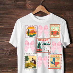Retro US States Coquette Postal Stamp Design T-Shirt