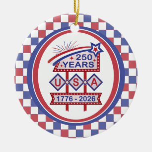Retro USA 250th Anniversary Marquee Sign 1776-2026 Ceramic Tree Decoration