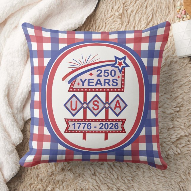 Retro USA 250th Anniversary Marquee Sign 1776-2026 Cushion (Blanket)