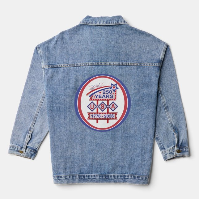 Retro USA 250th Anniversary Marquee Sign 1776-2026 Denim Jacket (Back)
