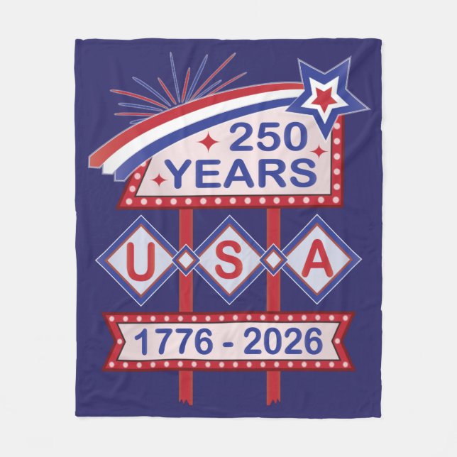 Retro USA 250th Anniversary Marquee Sign 1776-2026 Fleece Blanket (Front)