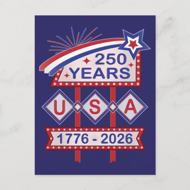 Retro USA 250th Anniversary Marquee Sign 1776-2026 Holiday Postcard (Front)