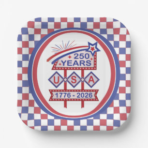 Retro USA 250th Anniversary Marquee Sign 1776-2026 Paper Plate
