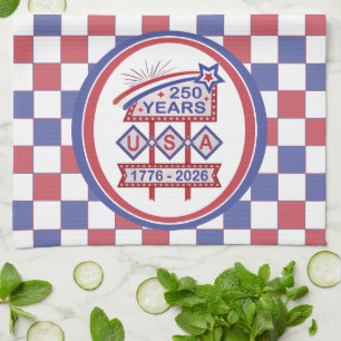 Retro USA 250th Anniversary Marquee Sign 1776-2026 Tea Towel
