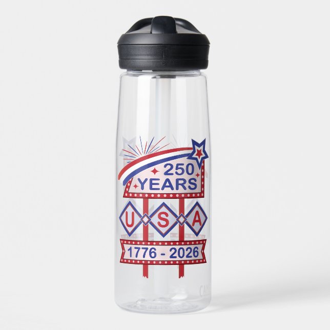 Retro USA 250th Anniversary Marquee Sign 1776-2026 Water Bottle (Front)