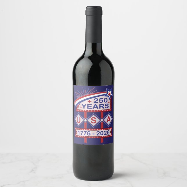 Retro USA 250th Anniversary Marquee Sign 1776-2026 Wine Label (Front)