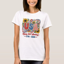 Retro USA 250th Birthday Sunflower Graphic T-Shirt