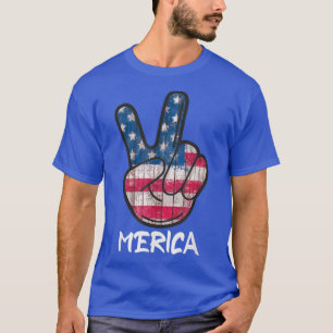 Retro USA 4th of July American Flag Merica Peace S T-Shirt