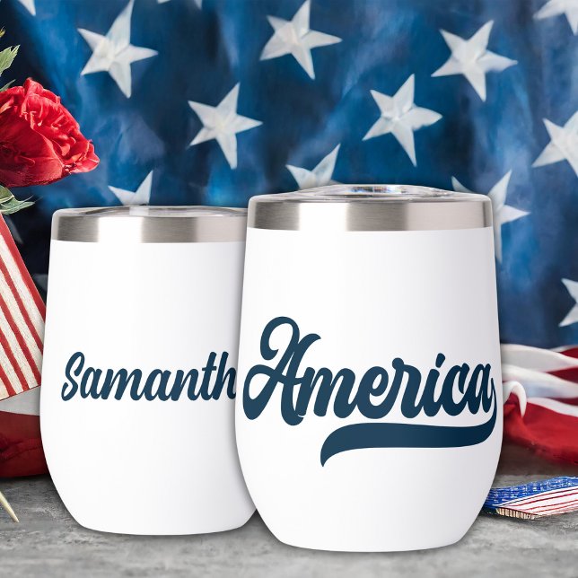 Retro USA America Personalised Name (Retro USA America Personalized Name Thermal Wine Tumbler.  Just add your name.)