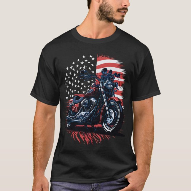 Retro USA American Flag Motorcycle Veteran Biker T-Shirt (Front)