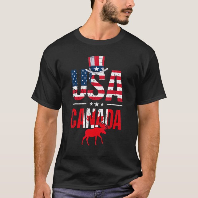 Retro USA Canada USA Flag Patriotic Canadian Ameri T-Shirt (Front)