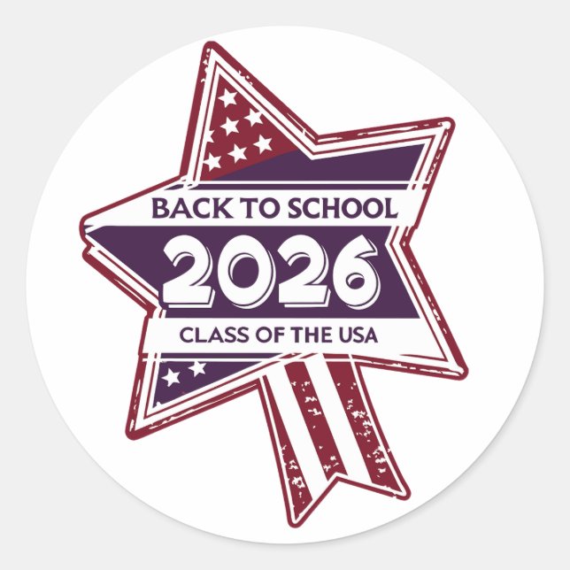 Retro USA Class of 2026 Back to School Classic Round Sticker (Front)