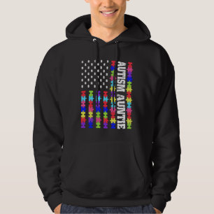 Retro Usa Flag Autism Auntie Puzzle Autistic Aware Hoodie