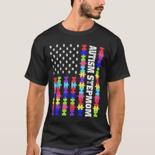 Retro Usa Flag Autism Stepmom Puzzle Autistic Awar T-Shirt