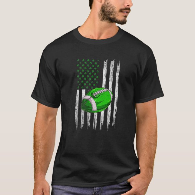 Retro USA Flag Football Shamrock Sports St. Patric T-Shirt (Front)