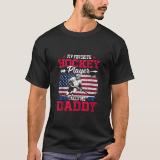 Retro USA Flag Hockey Player Calls Me Daddy 4th Ju T-Shirt