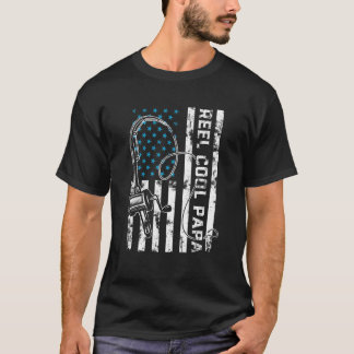 Retro USA Flag Reel Cool Papa Fishing Fathers Day T-Shirt