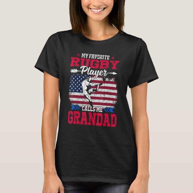 Retro Usa Flag Rugby Player Calls Me Grandad 4th J T-Shirt (Front)
