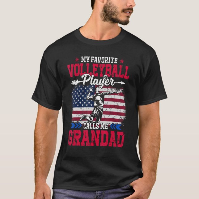Retro Usa Flag Volleyball Player Calls Me Grandad  T-Shirt (Front)
