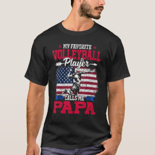 Retro Usa Flag Volleyball Player Calls Me Papa 4th T-Shirt