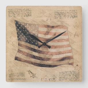 Retro USA Reproduction Flag Square Wall Clock