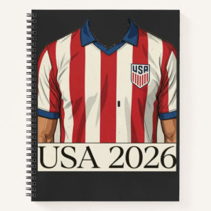 Retro USA Soccer Jersey Style Patriotic Red White Notebook