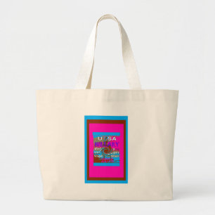 Retro USA Stronger Together Abstract Art Print Large Tote Bag