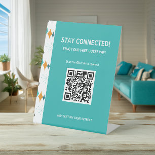 Retro Vacation Rental WiFi Information QR Code Pedestal Sign